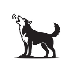 Black Siberian Husky howling silhouette on white background siberian husky silhouette dog howling de © monirul