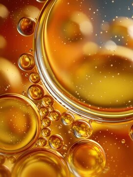 golden yellow bubble oil Freeze pouring drops droplets honey liquid transparent vector 