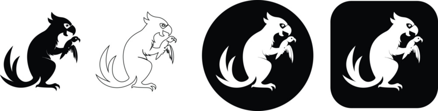 Squirrel silhouette and outline set with circle and square