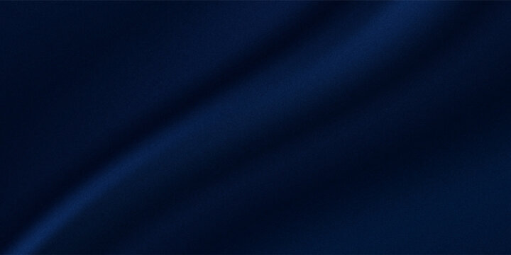 Silk satin fabric. Navy blue color. Abstract dark elegant background with space for design. Soft wavy folds. Drapery. Gradient. Light lines. Shiny. Shimmer.
