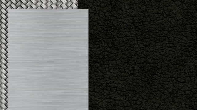 Premium Brushed Aluminum Plate on Carbon Fiber and Black Leather Texture, 4K Seamless Loop
