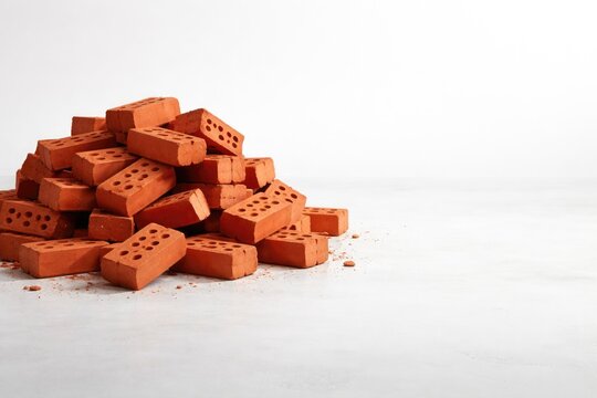 white floor with a pile of vibrant red bricks and copy space