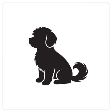 Black silhouette of a fluffy Maltese dog sitting on a white background Maltese dog silhouette