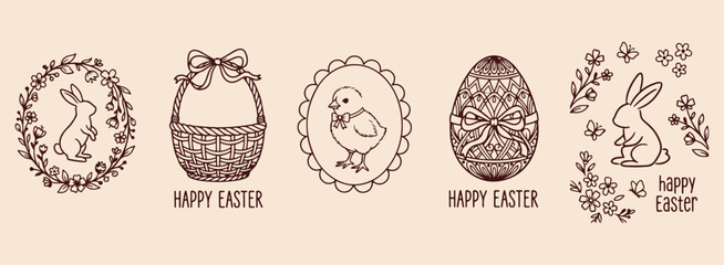 Easter chick illustration, Spring holiday icons, Cute baby bird doodle, Easter egg ornament, Farm animal clipart, Seasonal greeting graphics, Hand drawn Easter elements   © Geetaroy