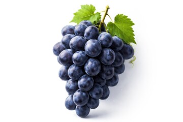 Naklejka premium Plump blue grape bunch with ripe fruit highlighted on white backdrop