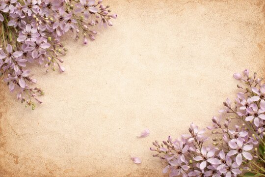 Textured retro paper surface showing pale lilac chinaberry flowers with space for adding text or design