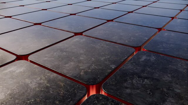 Abstract Metallic Tiles Grid with Red Glow Background
