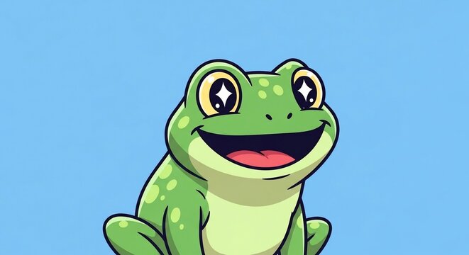 Cute Smiling Cartoon Frog Character on Simple Background