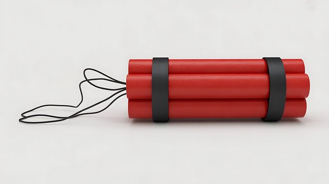 Red dynamite sticks with fuse  on white background for explosive danger