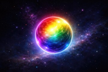 Fototapeta premium Radiant color spectrum sphere floating on a cosmic night background with ample copy space