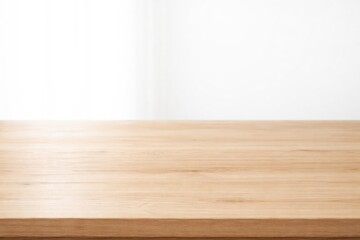 Fototapeta premium Minimalist wooden table surface with high key lighting and copy space