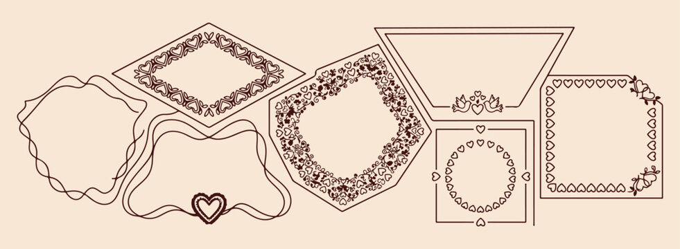 Vintage ornate frame mix, Antique decorative border collection, Victorian style picture frames, Elegant mirror edge graphics, Classic scroll art doodles, Detailed frame design elements, Digital scrapb