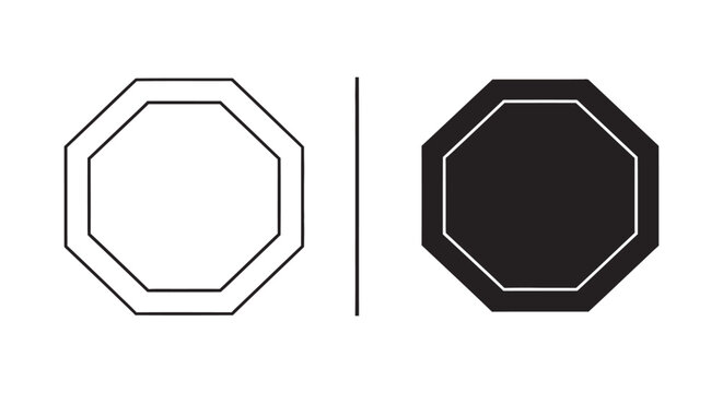 Octagon shape vector icon set with outline and solid black variations for signage and geometric design elements