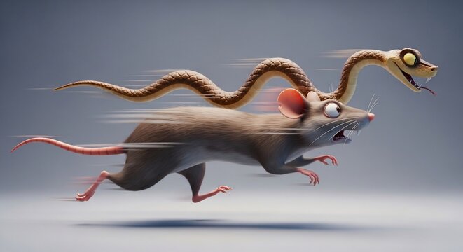 Mouse And Snake Cartoon Character Chase
