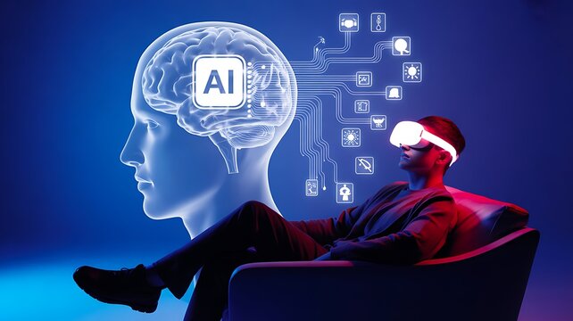 Artificial intelligence virtual reality experience with futuristic technology