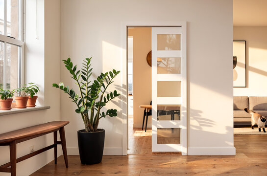 Modern interior with pocket door