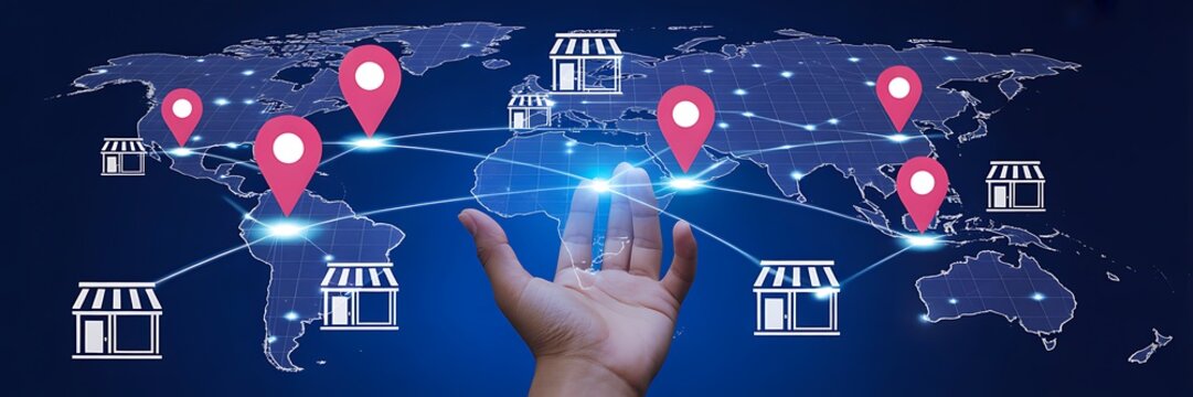 Global franchise business expansion and retail network technology concept