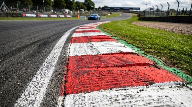 Worn red and white racing stripes on asphalt road