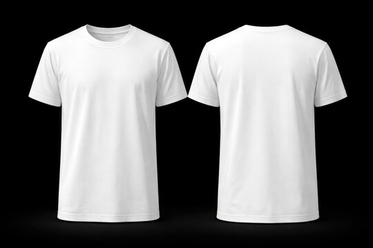 Plain white shirt template featuring both front and back views on black backdrop