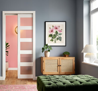 Modern interior with glass pocket door