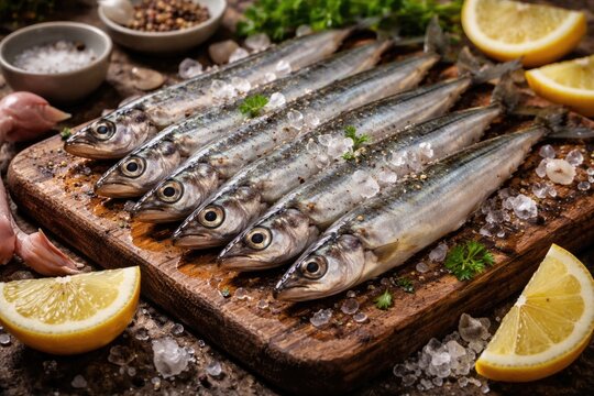 Capelin fish fresh and ready for appetizer preparation highlighting ray finned marine species for cuisine