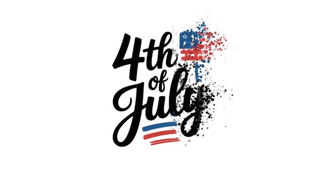 4th of July Celebration with American Flag and Calligraphy Text on White Background.