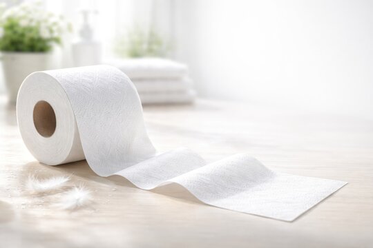 White toilet tissue unrolled on tabletop emphasizing hygiene with empty area for branding