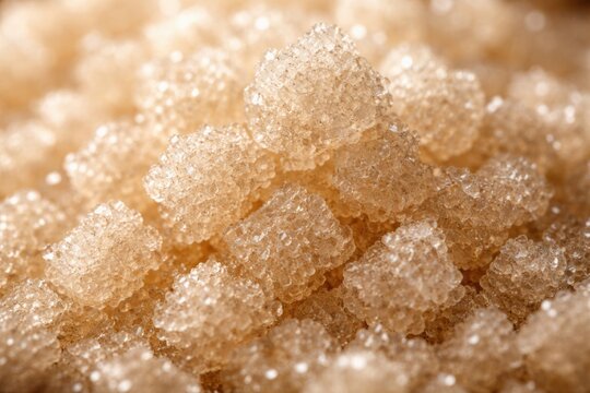 Sweet granulated sugar cluster close view with rough texture