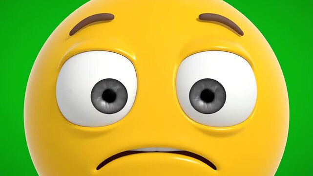 Closeup of Surprised Emoji Face with Wide Eyes and Open Mouth on Bright Green Background