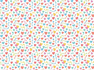 Obraz premium Vibrant alevidhanu seamless pattern features colorful hearts and shapes in a lively design for creative projects.