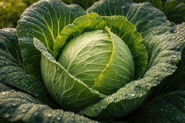 Obraz premium Macro photography of fresh cabbage leaves in an organic produce patch