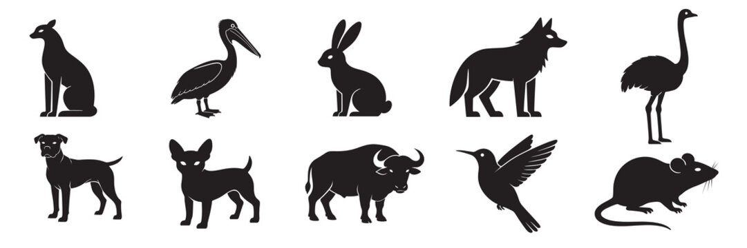 Black Animal Silhouettes Vector Set