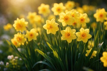 Obraz premium Focused image of compact yellow daffodil clusters