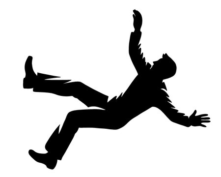 silhouette of a man slipping and falling, slippery floor warning, icon isolated on white background
