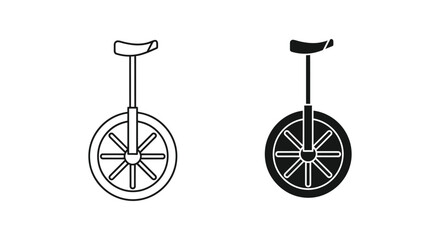 Circus unicycle icon set with seat and pedals in outline and solid black for entertainment themes © Synth