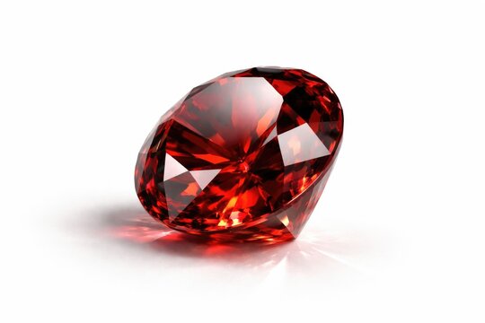 Single garnet gemstone shining with clarity on a stark white background