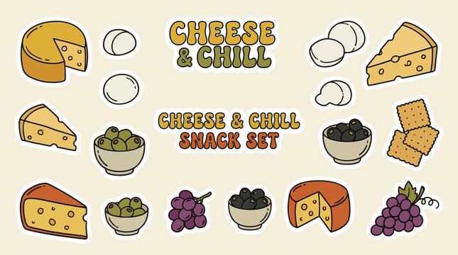 Varieties of cheese in retro cartoon style