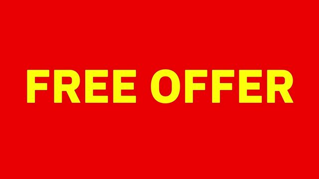 Bold free offer text animation on a red background with clean dynamic motion. Ideal for retail ads, ecommerce promotions, sales campaigns, banners, social media and marketing videos.