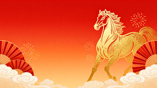Year of the Horse golden steed Chinese style stage background