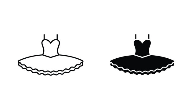 Ballet tutu dress icon set in outline and solid vector styles for dance performance and fashion design concepts