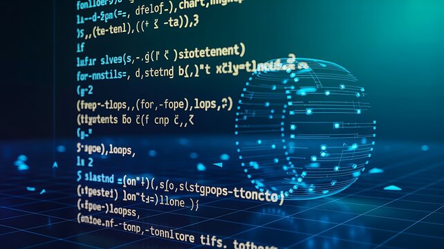 Software development and programming code with digital globe technology concept