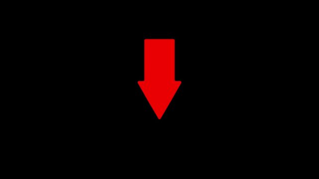 A bright red arrow pointing downwards on a stark black background