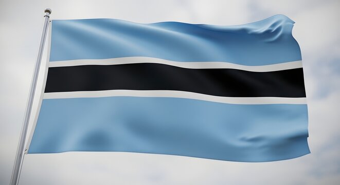 Botswana flag waving in the wind against a cloudy sky, national symbol