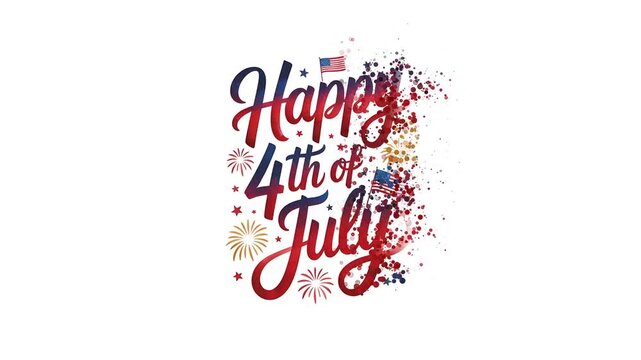 Happy 4th of July Celebration with Fireworks and American Flags.