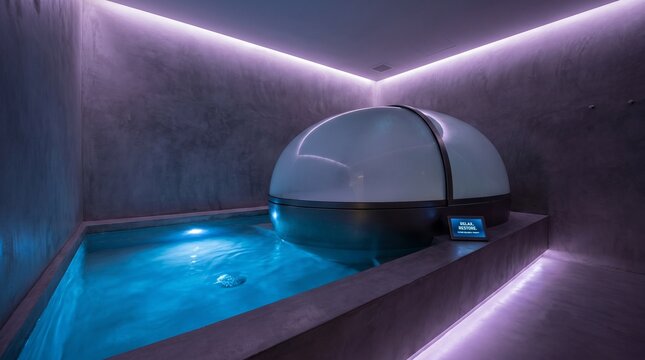 Cutting-edge floatation therapy tank offering sensory deprivation for complete mental restoration.