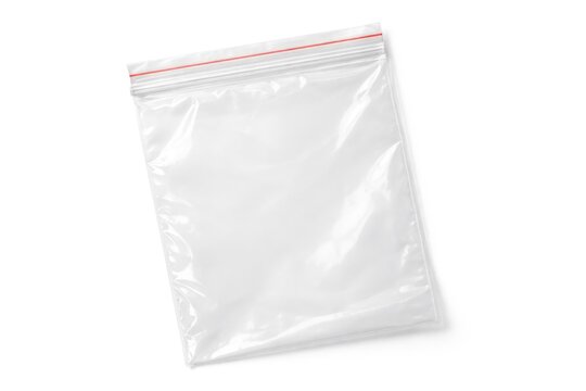 Plastic zip lock bag clear material displayed on a white background