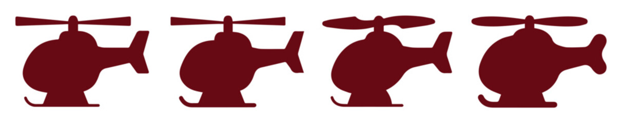 Helicopter silhouette icons, dark red chopper vector set, 4 aviation transport symbols in EPS © usmi