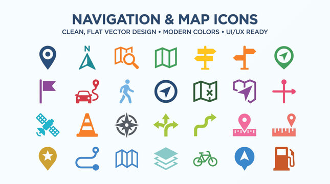 Modern Navigation Map Icons Set Flat Design