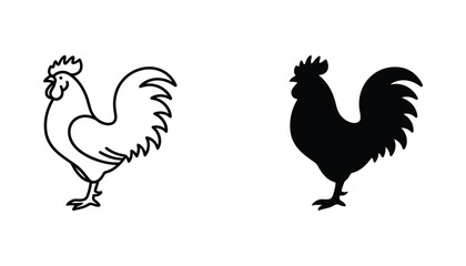 Rooster profile silhouette and line art icon for farm and poultry branding © Zenith