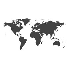 Naklejka premium Global World Map Silhouette - Dark Grey Continents on White Background